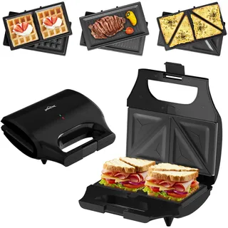 HOMELUX 3-in-1 Sandwichmaker Waffeleisen Kontaktgrill mit Antihaftbeschichteter Abnehmbare Platten 800W Multifunktionsgerät für Panini Waffeln, BPA Frei, Für Reisen Camping Geburtstagsfeiern, Schwarz