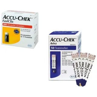 Accu-Check Aviva Blutzuckerteststreifen 50 Stück + Fastclix Lanzetten 204 Stück