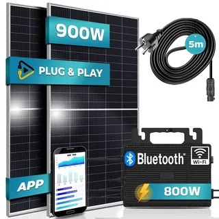 monokristallin 800 W inkl. Astro Energy 800 W Wechselrichter + 2 x 450 W Solarmodule