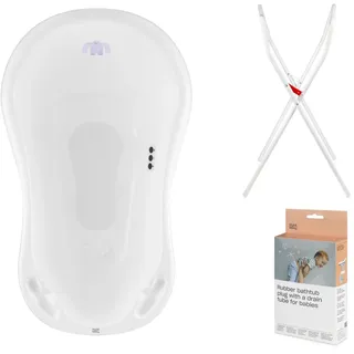 Hylat Baby Babybadewanne mit Thermometer, Ständer und Abfluss - ergonomisch und komfortabel für Neugeborene und Babys
