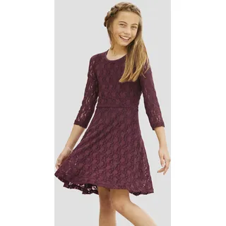 Jerseykleid KIDSWORLD "- Spitzenkleid" Gr. 140/146, N-Gr, rot (bordeaux) Mädchen Kleider festliche Anlässe, knielang, aus Spitze und Jersey, 34-Ärmel