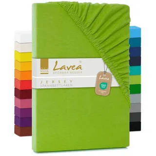 Lavea Spannbettlaken Bettlaken Maya, 180x200cm, 200x200cm, 140x200cm, 160x200cm, 100% Baumwolle Jersey, Gummizug: rundum, (1 Stück), für Matratzen, Topper, Boxspring- und Wasserbetten, weich, langlebig grün 60/70 cm x 130/140 cm