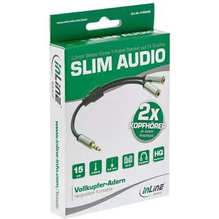 InLine InLine® Slim Audio Y-Kabel Klinke 3,5mm ST an 2x Klinke BU, 0,15m