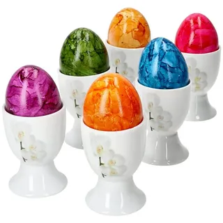 van Well Eierbecher 6x Vanda Eierbecher Orchidee Eierhalter Eierständer Porzellan Ostern bunt
