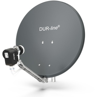 DUR-line 4 Teilnehmer Set - Qualitäts-Alu-Satelliten-Komplettanlage - Select 60cm/65cm Spiegel/Schüssel Anthrazit + Quad LNB - für 4 Receiver/TV [Neuste Technik, DVB-S2, 4K, 3D]