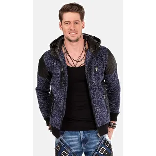 Cipo & Baxx Strickjacke Strickjacke (1-tlg) mit Leder Highlights, CL-310 blau M (50/52)