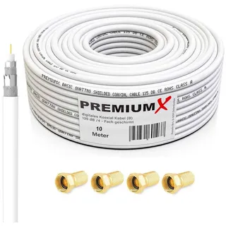 Premium X PremiumX 10m BASIC Koaxialkabel 135dB 4-fach SAT Koax Kabel 4x F-Stecker SAT-Kabel