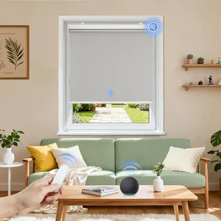 Grandekor Elektrische Rollos Innen, Verdunklungsrollo ohne Bohren mit Fernbedienung & Leiser Motor Grau 65x120cm,Smart Rollo für Fenster Innen mit Metal Klemmträger,Thermorollo Sonnen-& Sichtschutz