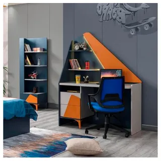 Xlmoebel Jugendzimmer-Set Set für Jugendzimmer mit Schreibtisch und Bücherregal, komplett, (2tlg.Set(Buecherregal+Schreibtisch), Hergestellt in Europa blau