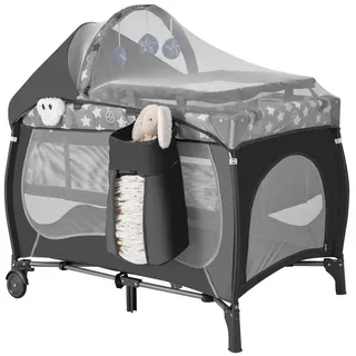 COSTWAY Reisebett 5 in 1 Beistellbett mit Matratze & Spieluhr grau