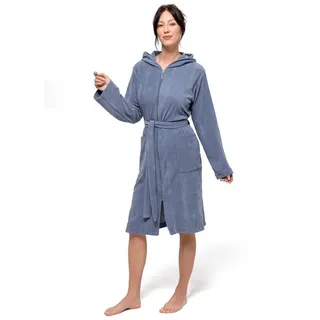 Möve Unisex-Bademantel ideal für Sauna & Spa, Hotelbademantel, Morgenmantel, Kurzform, Kapuze, Reißverschluss blau L