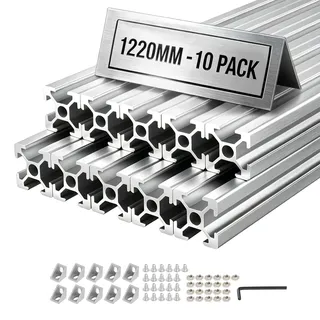 Vevor 2020 Aluminium Profile 10 Stk. 122 cm, Eloxierte T-Nut-Aluprofile nach EU-Standard, Hochfestes Strangpressprofil, Aluminiumschiene für 3D-Druckerteile, CNC-DIY-Werkbänke und Montage, Silber