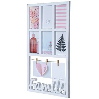 Levandeo® Bilderrahmen Collage, Bilderrahmen H56cm 6 Fotos Weiß Family Klammern Shabby Chic
