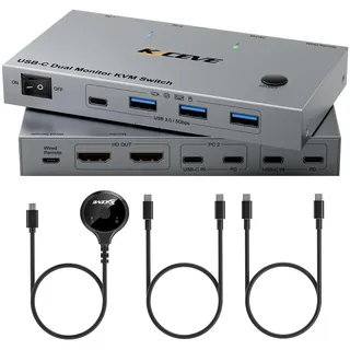 YOUTINGHDAV KVM Switch 2 PC 2 Monitore USB C | USB 3.0 KVM Switch Dual Monitor HDMI 4K@60Hz für 2 Laptops, MST, 80W PD, Wired Remote(4K USB-C HD 2 in 2 out KVM)