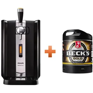 Perfect Draft Philips Bierzapfanlage HD 3720/26 für 6 l Party Fässer + 1 Becks Gold Fass 6 l