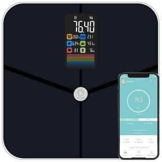 Fitleap Waage mit Körperfett- & Muskelanalyse bis 180kg, mit großen Display & App, Personenwaage und Körperfettwaage auch für große Füße geeignet