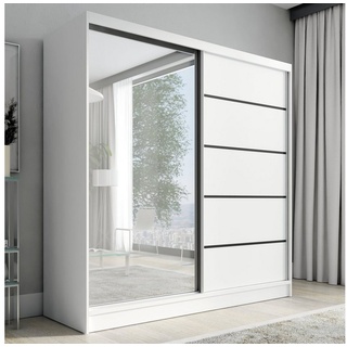 mebloland Schwebetürenschrank mit Spiegel 200 cm 2 Türen, Schwarz (Weiß)