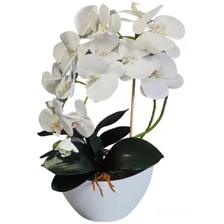 damich Künstliche Orchidee im Blumentopf Pflanze Künstliche Blume Kunstorchidee Dekoration 2-Blütenzweige Höhe ca. 50cm (Weiß)