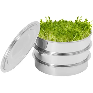 Treeisland Keimsprossenbox Set mit Zwei Etagen als Sprossen Keimgerät, Edelstahl Sprossenbox Keimbox für Sprossenpflanzung, Garten