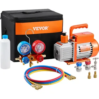 Vevor 3,5 CFM AC-Vakuumpumpe & Manometer-Set, einstufige Drehschieber-HVAC-Luftvakuumpumpe, A/C-Kältemittelverteiler-Manometer-Kit, für Kältemittel R134a, R12, R22, R502a, R410A, R404, R407C