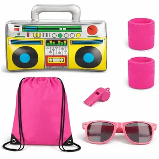 Kostümheld® Kostüm Retro Set 5 in 1 - 80er 90er Kostüm Accessoires Fasching Karneval