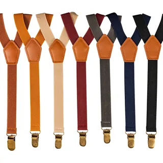 KEMEILA Personalisierte Hosenträger aus Leder für Bräutigam, verstellbare Hosenträger mit elastischem Band, Y-Konstruktion, Dunkelbraun, Hellbraun, Khaki, Burgunderrot, Grau - Einheitsgröße
