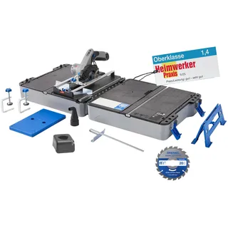DREMEL Blueprint Mobile Sägestation inkl. 1x Kompakt-säge, 1x Sägetischkoffer, 1x 2,0 Akku + Ladegerät, 1x Multi Material Kreissägeblatt, 2x Schraub-zwingen