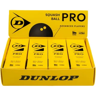 Dunlop Squashball Pro, 2 gelbe Punkte, Speed sehr langsam) schwarz | 4x3 Bälle (12 Stück) im Karton