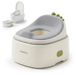 Relaxdays Töpfchen 4-in-1, Dino, mit Deckel, HBT: 30x36,5x33,5 cm, WC-Trainer, Aufsatz & Hocker, Reise, blau
