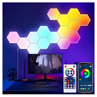 Jibenhome LED Dekolicht Hexagon LED Panel, Sechseck Light, Musik Sync, Smart Wandleuchte, RGB, Mit Bluetooth-App und Fernsteuerung Ambiance Wandleuchter für Gaming