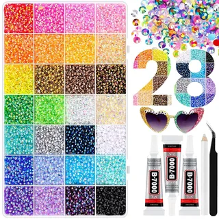 Bedazzling Kit with Glue and Pen, 24000/30000/32000Pcs Resin Jelly Rhinestones for Bedazzling, Multicolor Flatback Gems with 3Pcs 10ml Glue for DIY Nail Art, Crafting, Makeup (28Colors/30000Pcs)