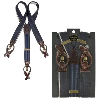 Sir Redman Hosenträger "Candiani" Denim Herren Jeanslook mit Clips und Schlaufen für Knöpfe Holländer Y-Form, Hosenclips, Knopflaschen, 35mm Trägerbreite, 130cm blau