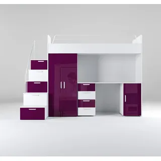 Luxusbetten24 Hochbett Kinderhochbett Dream mit Schreibtisch, Kleiderschrank und Staufächern