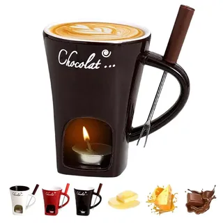 Generisch Schokofondue Tasse, Schokofondue, Keramik Schokobrunnen mit Gabel, Chocolate Fondue Set für Käse, Schokolade, Butter und Karamell (Kaffeebraun)