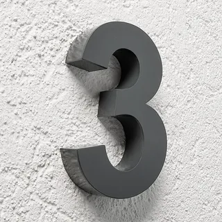 Longlife LED 3D Hausnummer 3 Edelstahl anthrazit RAL7016 Schriftart Arial