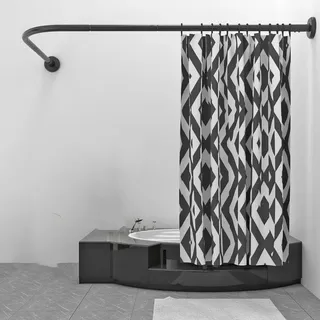 Duschvorhangstange ohne Bohren schwarz,duschvorhangstange l Form Edelstahl,ohne Deckenhalterung Erweiterbar Duschstange Ecke Rostfrei Badewanne Dusche(Size:D 70-95x105-165cm,Color:Schwarz)...