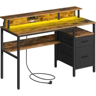 VASAGLE Schreibtisch mit Schubladen und Monitorständer vintagebraun