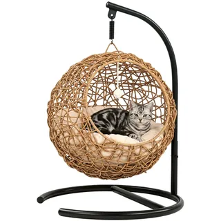 ibettertec Katzenhaus Katzenhaus, Rattan, Katzenschlafplatz, Katzenhöhle, erhöhte Füße, langlebiges PE-Rattan schützt vor Kratzern und bietet einen gelb