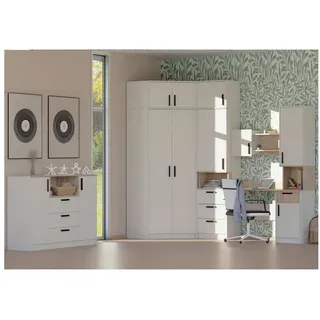 marmex meble Möbelset Grant Set 25C Schreibtisch Eckschrank Kommode Regal 405x235cm Jugendzimmer Arbeitszimmer Cashmere