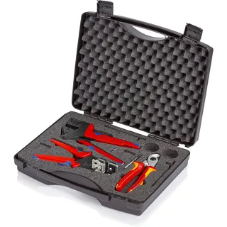 KNIPEX Werkzeugkoffer für Photovoltaik, 3-teilig, Crimpzange-Set, 97 91 01 | 12 12 11 / 95 16 165 / 97 43 200, bis 6 mm2, ohne Crimpeinsätze