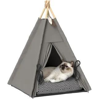 Tipi-zelt Für Katzen Und Hunde, Bequemes Bett Mit Kissen, Graues Haustierhaus Für Drinnen