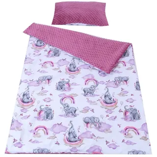 Kinderdecke BABYLUX Kuscheldecke 100 x 150 cm Babydecke Kinderdecke MINKY XXL, BabyLux, 125. Elefanten Rosa mit Kissen rosa