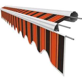 Leudus Markisenstoff mit Volant für 4x3m Markisen Markisenersatzstoff Markisentuch Sonnenschutz fertig genäht (3,83x3m SPD071) - Orange/Schwarz