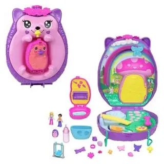 Polly-Pocket Polly Pocket Mama & Baby Igel Handtaschen-Spielset mit 2 Puppen & 16 Accessoires Igel-Handtaschen-Spielset, Haustierthema, JBJ91, ab 4 Jahre, und 19 Teile