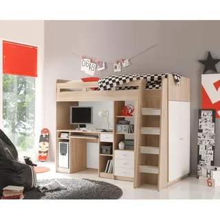 Pol-Power Hochbett Unit eiche/weiß