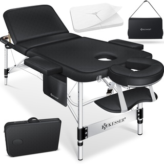 Kesser KESSER® Mobile Massageliege klappbar & höhenverstellbar 3 Zonen Massagebett Massagetisch Kosmetikliege Breit Therapieliege Aluminium + 10x Gesichtsauflage mit Kopfstütze Armlehnen & Tasche