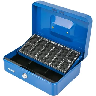 HMF Geldkassette abschließbar, Kasse Euro Münzzählbrett 3 Banknotenfächer 25 x 18 x 9 cm Blau