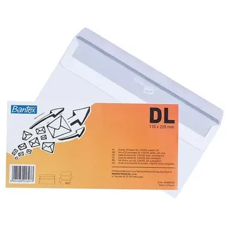 Bantex Briefumschläge DL Weiß (25 Stück) - 110 x 220 mm Kuverts, 75 g/m2 Papier, Selbstklebend (Latex-Verschluss), Postumschläge ohne Fenster für DIN-Lang Briefe & Dokumente