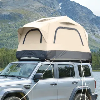 VILLESTON Aufblasbares Dachzelt für Auto und Truck,2 Personen Dachzelt aus Wasserdichtem 300D Gewebe,Winddichtes Design für Outdoor Abenteuer,Cremeweiß