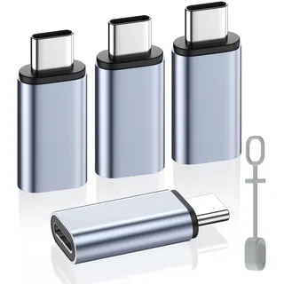 MoKo Lightning auf USB C Adapter 4 Stück, Adapter Lightning auf USB C mit Datenübertragung für iPhone Air 17 16 15 Pro Max Plus, iPad Pro/Air, Galaxy, mit Anti-Lost Loop, Nicht für Audio/OTG, Grau